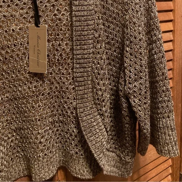 Marisa Christina Woman Brown & Beige Knit Shrug with Gold Glitter Sequins - Picture 7 of 12